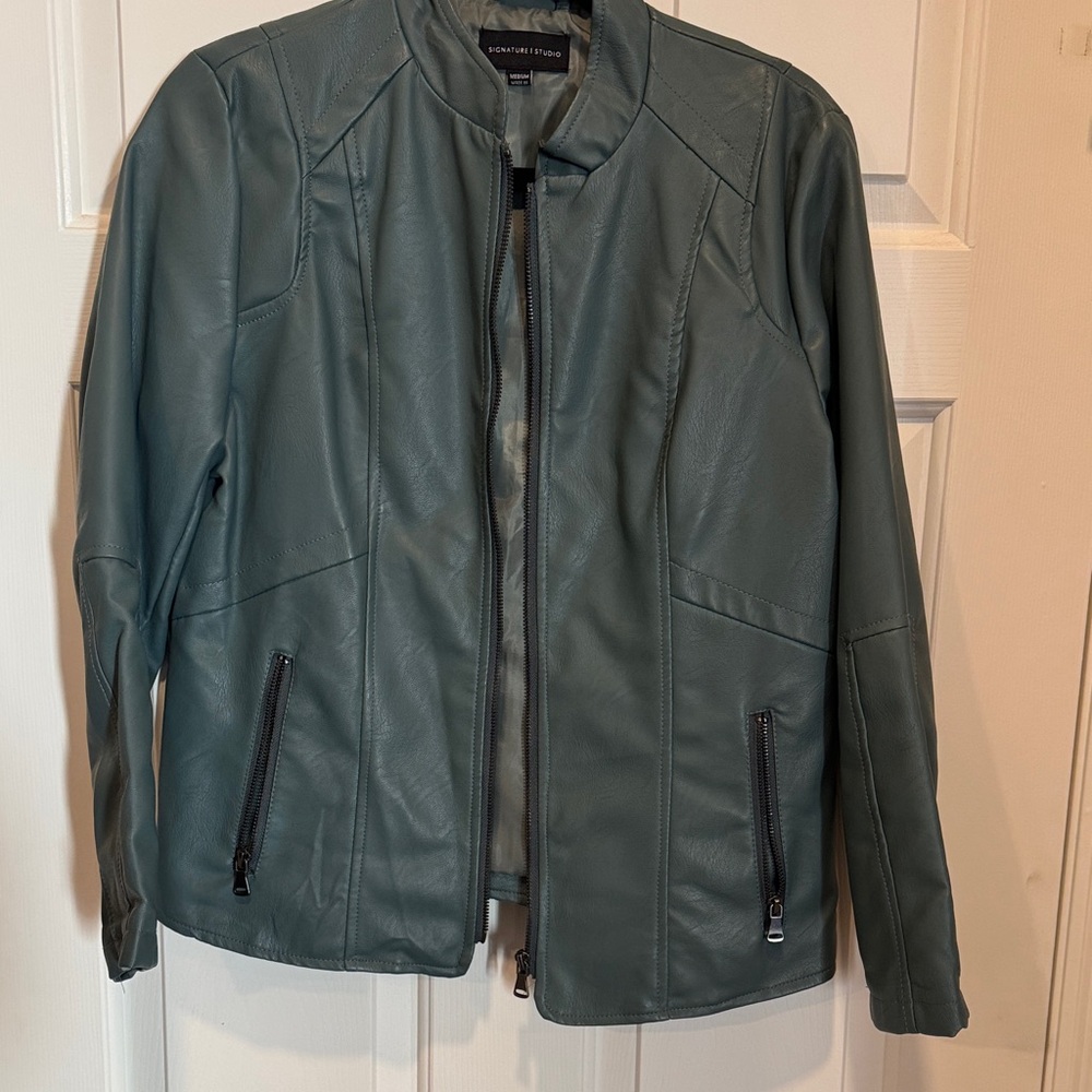 Signature Studio Light Blue Faux Leather Jacket